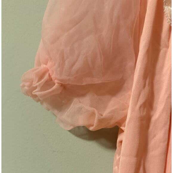 Vintage Pink Lady pink peignoir robe Lace dressing gown robe M - Picture 7 of 8